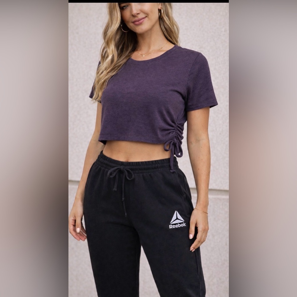 Old Navy Luxe Purple Plum Crop Top – Women’s Small | Side Scrunch Ruched Tee